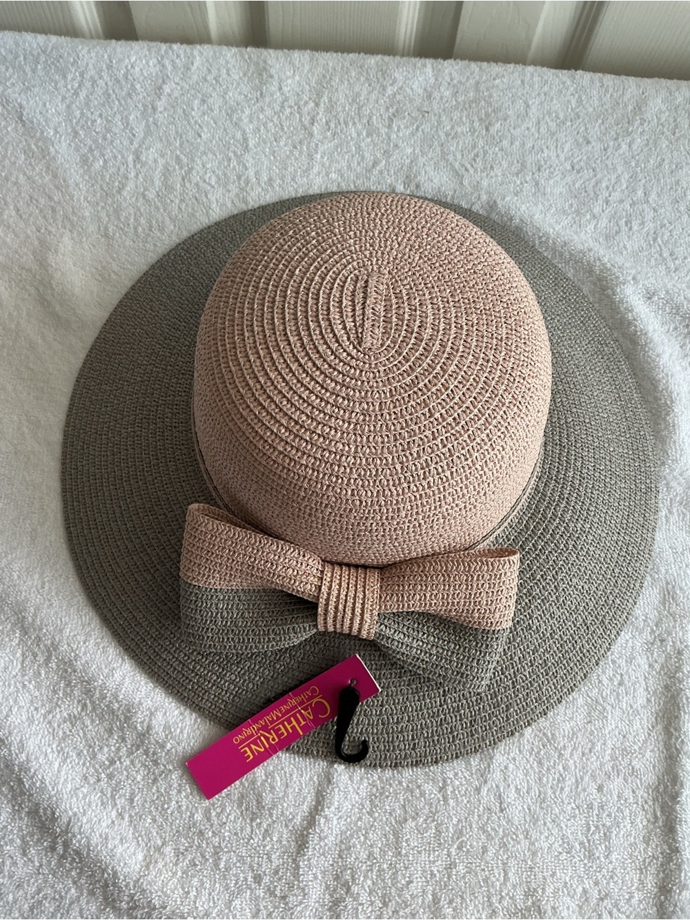 Catherine Malandrino Pink and Gray Bow Sun Hat